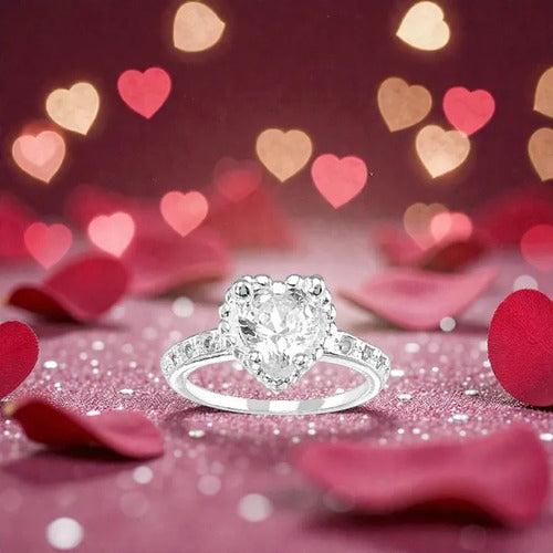Anillo De Compromiso Plata 925 Forma De Corazón, Regalo Corazón 9
