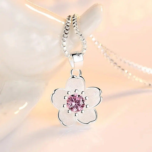 Collares Mujer De Plata 925 Dije Flor Purpura Estilo Coreano Plateado