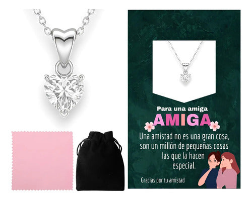 Regalo Para Amiga Collar De Corazón Plata Con Mensaje