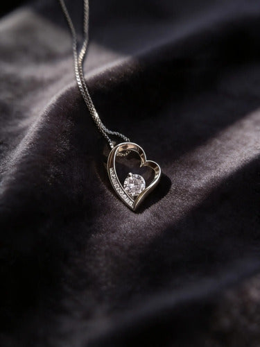 Collar Plata Corazón Piedras Preciosas. Regalo Para Mamá Plateado