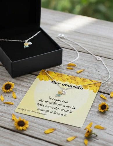 Collar Regalo Flor Amarilla Plata 925 Girasol Novia Esposa Girasol