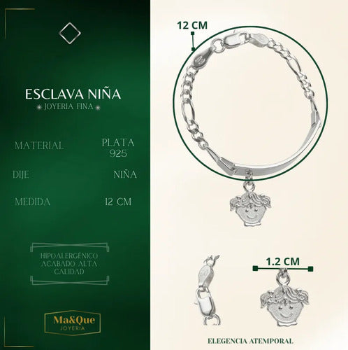 Esclava Dije Niña 12 Cm De Plata 925, Pulsera Para Niña Plateado 3.82 Cm 12 Cm