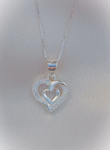 Collar Elegante Corazón De Plata 925 Con Piedras Zirconias Plateado