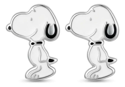 Broquel Arete De Snoopy De Plata 925 Blanco