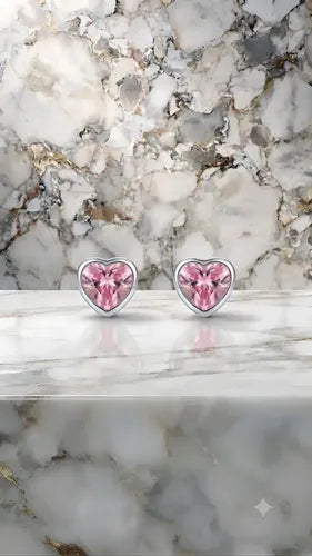 Juego De Collar Y Aretes De Corazon Rosa De Plata 925 Rosa