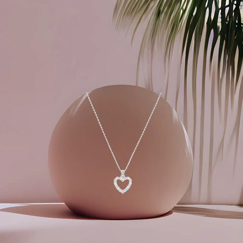 Collar Plata 925 45 Cm Con Zirconia Para Mujer Esposa Regalo Corazón Circonitas