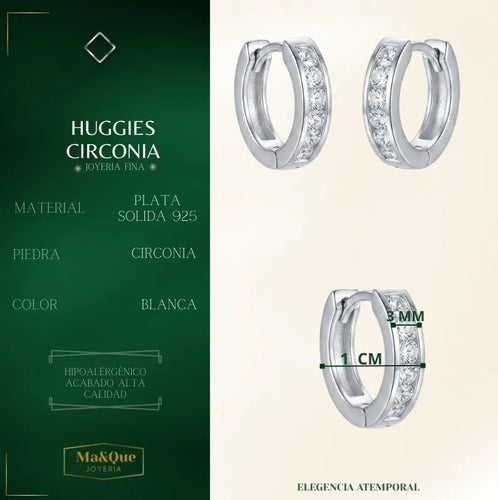 Aretes Huggies Con Circonitas De Plata Pura 925 Blanco