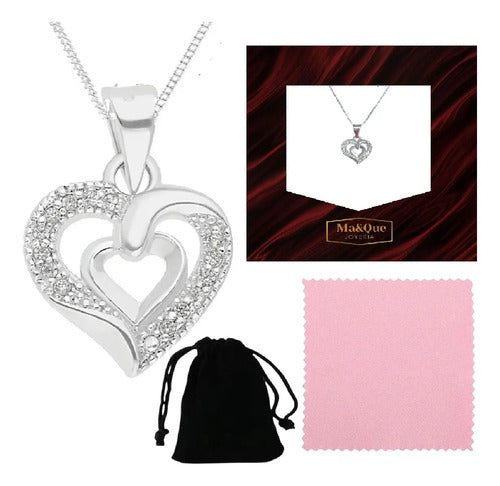 Collar Elegante Corazón De Plata 925 Con Piedras Zirconias Plateado