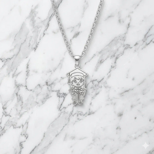 Regalo De Graduación Collar Y Dije Niña - Niño De Plata 925 Niña