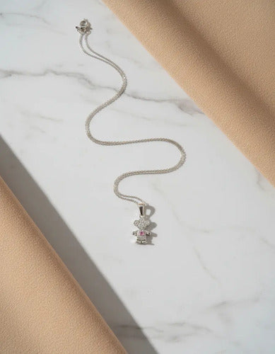 Collar De Plata Dije Niña - Hija Con Circonita Rosa Plateado