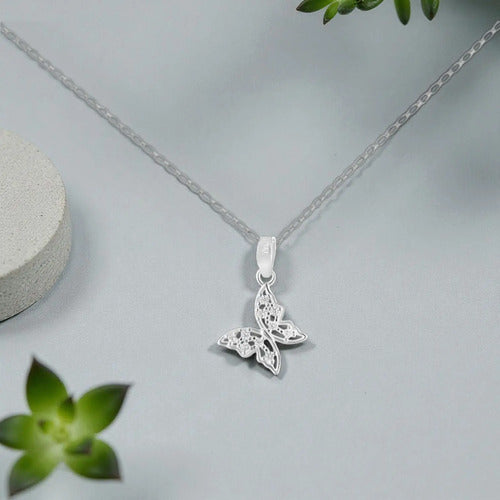 Collar Elegante De Plata Dije Mariposa Para Mujer Plateado
