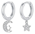Huggie De Estrella Y Luna Con Circonitas De Plata 925 Plateado