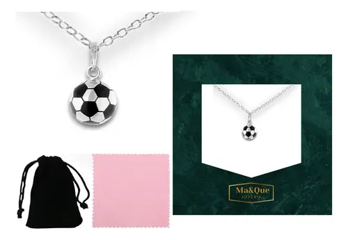 Collar De Plata 925 Dije Balón De Futbol Deportivo, Regalo Plateado