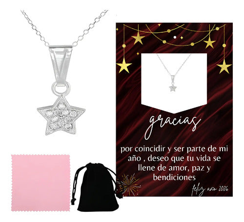 Regalo Navideño Con Mensaje Especial Collar Estrella Plata Plateado