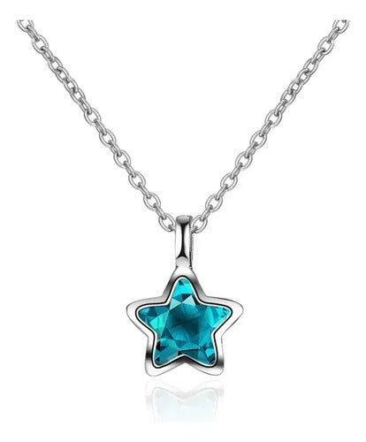 Collar De Plata Con Colgantes De Cristal De Estrella Azul Plateado