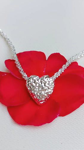 Collar Mujer De Plata Ley 925 Dije Corazón, Elegante Plateado