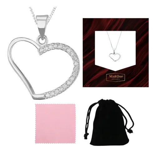 Collar Elegante Con Dije Corazón Y Zirconitas Plata 925 Plateado