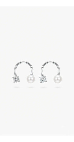 Broquel Telefono De Perla Y Circonita Plata 925 Plateado
