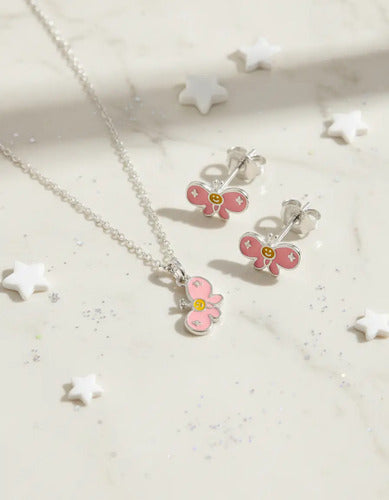 Regalo Para Niña Collar Y Aretes Dije Mariposa Plata 925 Plateado