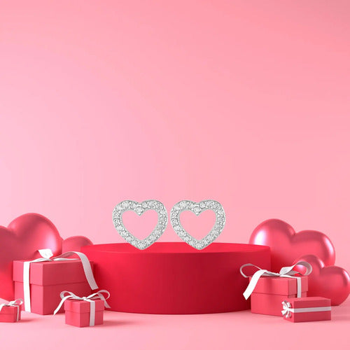 Aretes Broqueles De Plata 925 Circonitas En Forma De Corazón Plateado