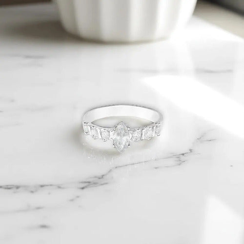 Anillo De Compromiso Zirconita De Gota De Plata 925 Plateado 8