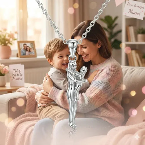 Collar Abrazo Eterno Mama E Hijo De Plata 925, Regalo Mamá Plateado