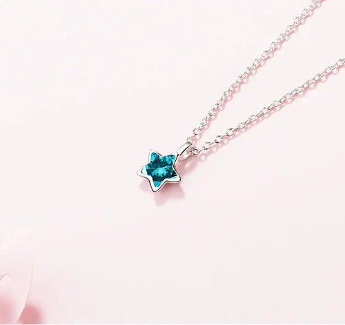 Collar De Plata Con Colgantes De Cristal De Estrella Azul Plateado