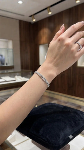 Pulsera Cubana Con Circonitas De Plata 925 Plateado 5.72 Cm 18 Cm