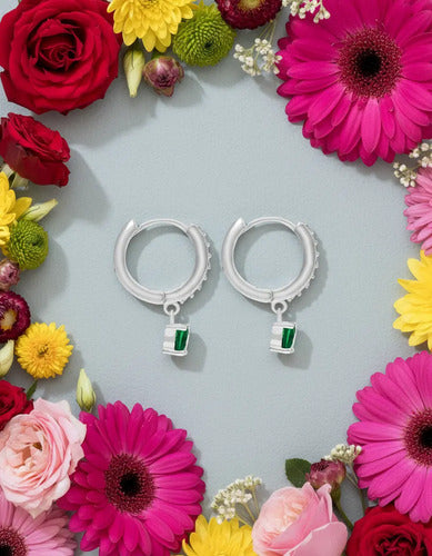 Aretes Huggies Elegante Plata 925 Con Circonias Plateado