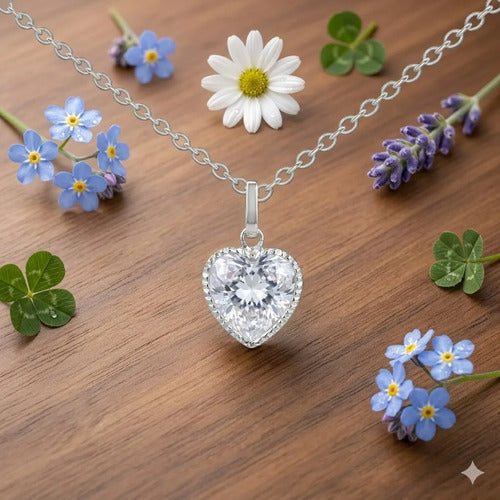 Collar Plata 925 Corazón Regalo Para Mamá Con Caja Plateado
