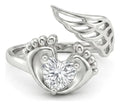 Anillo Ajustable De Piecitos Con Circonia Y Alas Plata 925 Plateado Ajustable