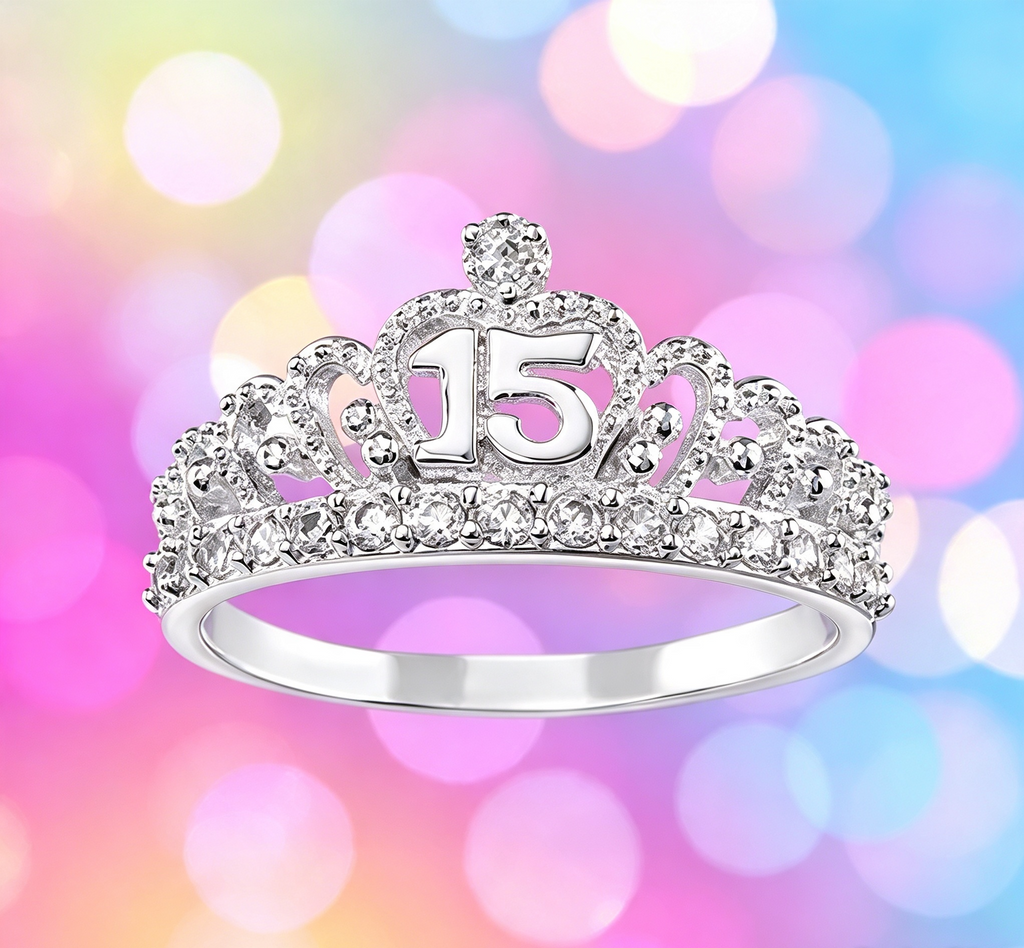 Anillo XV Años Corona Princesa con Mensaje · Plata
