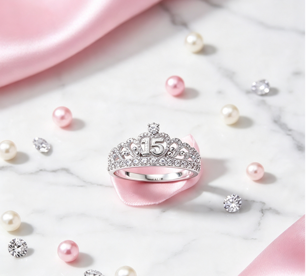 Anillo XV Años Corona Princesa con Mensaje · Plata