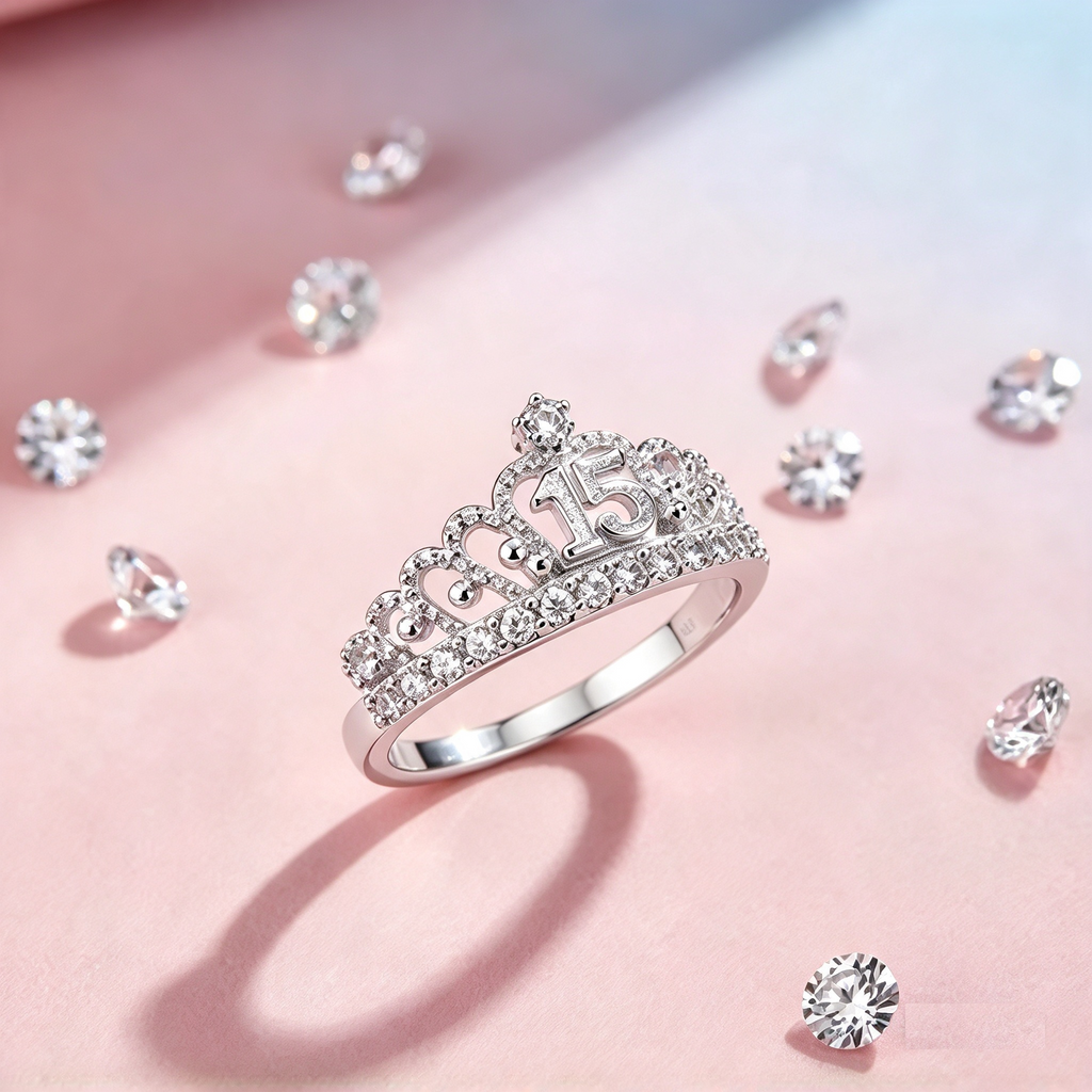 Anillo XV Años Corona Princesa con Mensaje · Plata
