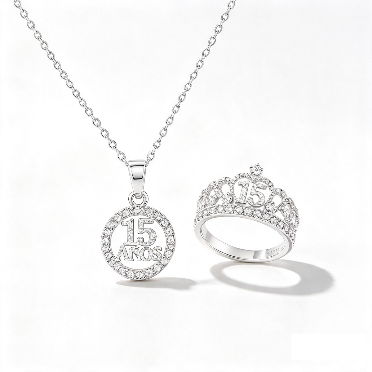 Anillo y Collar XV Años con Mensaje · Plata