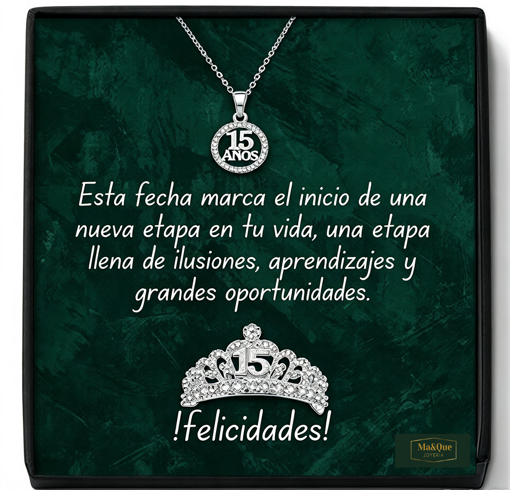 Anillo y Collar XV Años con Mensaje · Plata