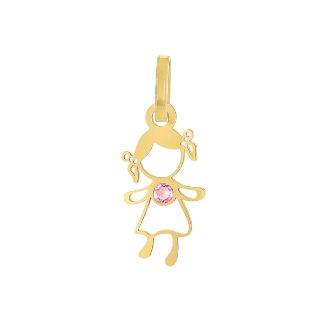 Dije Niña con Circonia Rosa · Regalo para Hija · Oro 10k